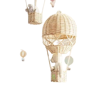 Sculpture murale en rotin tissé à la main, forme rectangulaire, ballon à air chaud bohème, décoration de chambre d'enfant, décoration de la maison - Product Image 1
