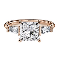 Bague de fiançailles en or massif 10K/14K/18K avec diamant de laboratoire taille princesse trapézoïdale à trois pierres latérales, certifiée IGI, personnalisable CVD/HPHT