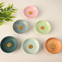 Brûleur d'encens chinois simple en céramique multicolore avec plateau rond et support en laiton en forme de lotus pour la décoration intérieure