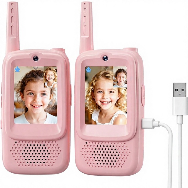 Video Walkie Talkies Kids 2 Pack Rechargeable Intercom HD Camera Voice Indoor Outdoor Games Camping Hiking Boys Girls 0-3M Metal
