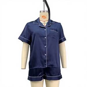 Ensemble de pyjama en satin thermique élégant et luxueux pour femmes, vêtements de nuit, taille élastique, respirant, été, ODM 100% polyester - Product Image 1