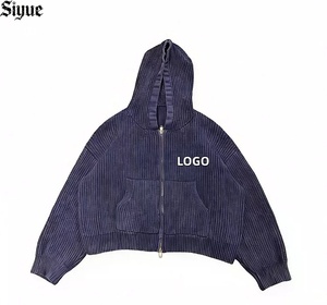 Sudadera con Capucha para Hombre de Alta Calidad, Estilo Grunge Urbano, de Pana Gris Ahumado Desgastado, con Bordado 3D, Tejido Acanalado, Lavado Vintage, Corte Oversize y Recortado - Product Image 1