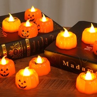 Lampu Lilin LED Tanpa Aroma Dekoratif Hantu Labu Halloween, Pemanas Lilin Tealight, Lampu Lentera Lilin LED Tanpa Api