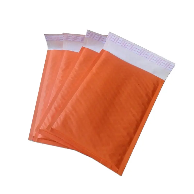 Sacos para envio de correspondência bolha Kraft biodegradáveis, sacos para embalagem compostáveis com logotipo personalizado por atacado, sacos acolchoados laranja