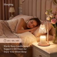 Lampe chauffe-bougie rose avec abat-jour en verre gaufré, minuterie, intensité réglable, hauteur ajustable, diffuseur de bougie sans flamme, décoration d'intérieur