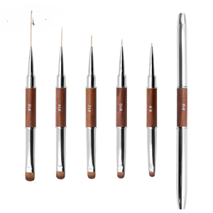 Pinceau à ongles double tête, stylo liner à tête ronde, manche en bois et métal, pinceau professionnel pour manucure et nail art en salon - Product Image 6