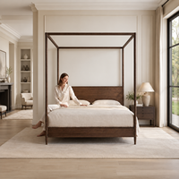 Lit à baldaquin classique moderne en chêne massif naturel, lit plateforme pour chambre principale, résidence de luxe, maison moderne