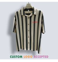 Chemise décontractée à manches courtes pour homme, en tricot rayé respirant et anti-plis, avec fermeture simple boutonnage, modèle ODM en gros