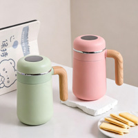 Mug de voyage isotherme moderne en acier inoxydable 316 avec affichage de la température et poignée portable effet bois