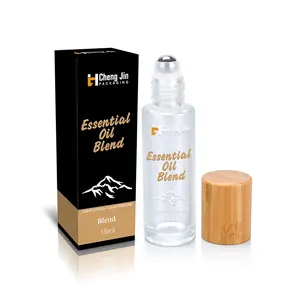 Lege Custom Graveren Schoonheid Draagbare Parfum Essentiële Olie 10Ml 15Ml Clear Frosted Glas Roll On Fles Met Bamboe deksel
