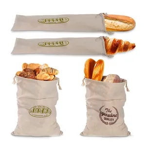 Wholesale custom brand logo cotton linen drawstring bread bag for food