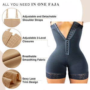 Bán buôn Shapewear bodysuits cho phụ nữ tháo gỡ quây đáy dây kéo đồng hồ cát faja nén cao mông nâng quần short - Product Image 3
