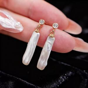 22868DIY Pearl Accessories S925 Silver <b>Drop</b> Earrings with 8-13mm Round <b>Bar</b> Gold Silver Empty Stand Earnail - Product Image 1