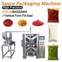 Machine d'emballage automatique de sauces 15-50 sachets/min, machine d'emballage VFFS pour sauce barbecue, ketchup, pâte, mayonnaise, vinaigrette