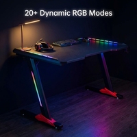 Bureau d'ordinateur pour jeux et bureau AOR ZS-R5 avec éclairage RGB, porte-gobelet, plateau pour écouteurs, surface en bois, noir