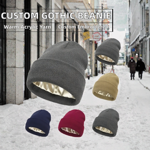 Gorro de Punto Personalizado con Forro de Satén, Unisex, Acrílico, para Invierno, Ajustable, Gorro de Calavera para Adultos, Casual, para Exteriores - Product Image 2