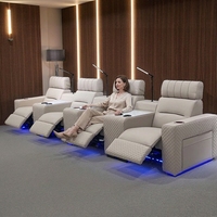 Canapé inclinable électrique moderne pour home cinéma, 4, 3 ou 2 places, avec lumières de lecture, base LED et consoles à texture marbre