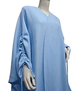 중동 유럽 패션 이슬람 두바이 솔리드 컬러 배트윙 슬리브 주름 캐주얼 대형 카디건 가운 아바야 의류