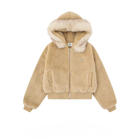 Herbstliche Cropped-Kunstfelljacke mit Kapuze, Kondor-Adler-Stickerei, Herren-Steppjacke aus Frottee-Stoff mit Reißverschluss, Amerikanischer Streetwear-Stil