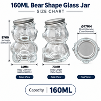 Botol Kaca Transparan Model Tilt Bear Langsung dari Pabrik dengan Tutup, Botol Kosong Food Grade untuk Madu, Puding, Permen, Dapat Disesuaikan