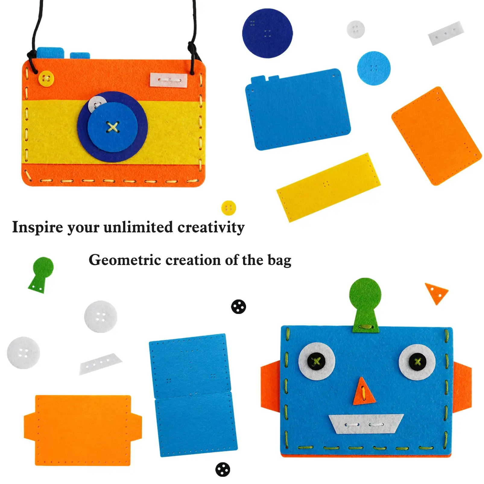 OEM Flying Felt Craft Kits for Kids Purses Car Rockets Aliens Robots Campervan Camera DIY Arts Crafts Supplies Groovy Felt Toys