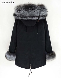 Jancoco <strong>Women</strong> Real Fur <strong>Parka</strong> Winter Warm Genuine Rabbit Fur Lining <strong>Parka</strong> Fox Fur Collar <strong>Coats</strong> - Product Image 2