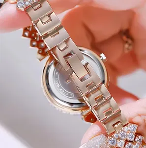 2024 nuevo conjunto de 2 uds de reloj de oro rosa de lujo para mujer, reloj de pulsera de cuarzo con diamantes, relojes de pulsera elegantes para mujer con regalo para mujer
