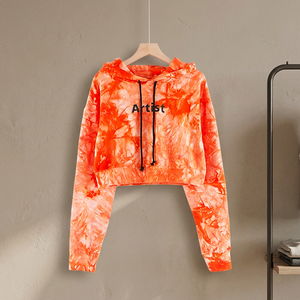 Women's <b>Tie</b> <b>Dye</b> Hooded Crop <b>Sweatshirt</b> Full Sleeve Knitted Casual Summer Wear With Letter Print Front - Product Image 4