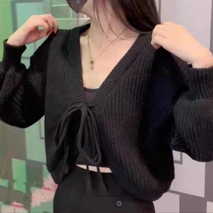 Cárdigan corto de <span class=keywords><strong>manga</strong></span> farol con cuello en V, <span class=keywords><strong>chaqueta</strong></span> chal de <span class=keywords><strong>punto</strong></span> para mujer, suéter de <span class=keywords><strong>manga</strong></span> murciélago coreano de otoño 2025 - Product Image 4