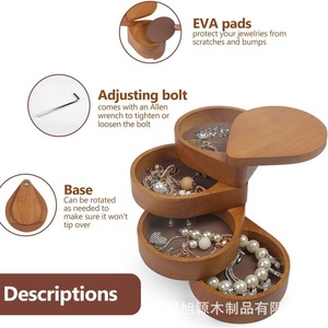 Boîte de rangement pour bijoux en bois, multi-niveaux, forme ovale rotative, organisateur de colliers et de bracelets, sur mesure WB 04 - Product Image 5