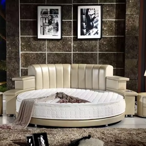 Cadre <span class=keywords><strong>de</strong></span> lit rond moderne <span class=keywords><strong>de</strong></span> luxe en bois avec haut-parleur intégré, mobilier <span class=keywords><strong>de</strong></span> chambre rembourré <span class=keywords><strong>pour</strong></span> la maison et l'hôtel - Product Image 3