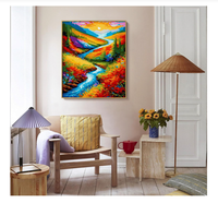 Kits de peinture de paysage par numéros pour décoration murale Sunset and Creek Peinture à l'huile avec pinceaux
