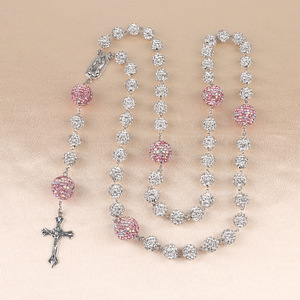 תליון צלב זהב באיכות גבוהה שרשרת דתית קריסטל rhinestone 10 מ "מ + כדור חימר כדור 16 מ" מ - Product Image 6