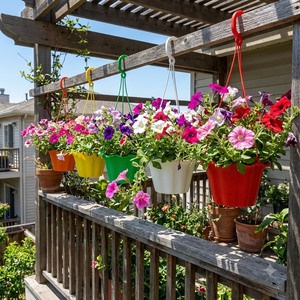 Panier suspendu rond pour plantes, fabrication directe d'usine, bord festonné en forme de pétale, matériau PP, 5 couleurs disponibles, avec crochet pour jardin vertical - Product Image 1
