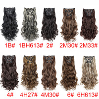 Extensiones de Cabello con Clip para Mujer, Juego de 6 Piezas, Estilo Europeo/Americano 10a, 16 Clips, Cabello Largo Rizado y Ondulado, Disponibilidad Inmediata para Exportación