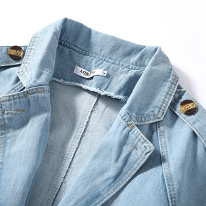 Cappotto Lungo in Denim <span class=keywords><strong>Azzurro</strong></span> di Alta Qualità per <span class=keywords><strong>Donna</strong></span>, Nuova Moda con Cintura, Produzione di Fabbrica - Product Image 2
