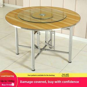 <span class=keywords><strong>Mesa</strong></span> de Comedor <span class=keywords><strong>Redonda</strong></span> Plegable de Acero Inoxidable <span class=keywords><strong>con</strong></span> Plato Giratorio de Vidrio, Diseño Moderno, Gran Capacidad para Uso Doméstico y Hotelero - Product Image 2