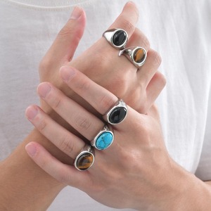 Anéis de Pedra Preciosa Oval <span class=keywords><strong>Retro</strong></span> em Aço Inoxidável Prateado para Homens e Mulheres, Criados em Laboratório, para Presente - Product Image 3