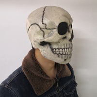 Masque intégral en latex squelette édition rétro beige/argent avec fentes pour les yeux en maille, texture craquelée, amusant, original et tendance pour fête d'Halloween