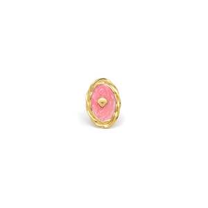 Fashion Ring 316L Stainless Steel PVD Gold Plating Pink Shell Inlay Oval Design - Product Image 1