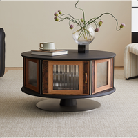 Table basse moderne et contemporaine durable avec rangement et bureau en bois massif de chêne rouge, meuble multifonctionnel pour salon