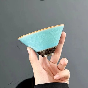 Taza de té cónica de cerámica Ru Ware con patrón de grietas de hielo para degustación de té Kung Fu, origen Dehua - Product Image 2