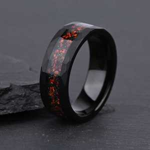 Moda 8mm siyah dövülmüş Tungsten yüzük Opal kakma kişiselleştirilmiş söz yüzükler ona & Her yıldönümü yüzüğü - Product Image 3