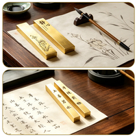 Presse-papiers en laiton chinois gravé, règles métalliques sculptées avec texte de calligraphie, outils de pressage pour peinture, ornements d'étude orientale
