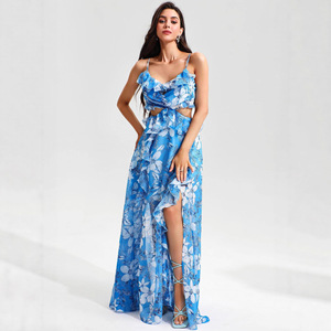 Vestido de noche para mujer, estampado floral, cintura imperio, escote corazón, vestido largo sin mangas para fiesta - Product Image 1