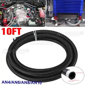 10ft AN4 an6 an8 AN10 nhiên liệu Hose Oil gas Cooler Hose dòng ống ống bên ngoài thép không gỉ nylon bện bên trong CPE cao su