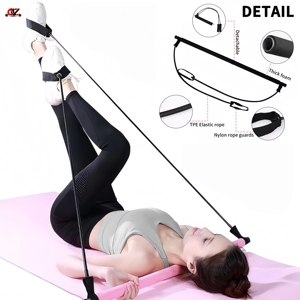 Barre d'exercices réglable pour yoga et Pilates, kit de barre de Pilates en 2 sections, bande de résistance élastique en latex, ensemble de musculation 150LB - Product Image 5