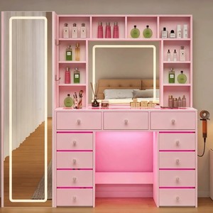 Full Length Mirror <strong>Vanity</strong> <strong>Desk</strong> and Lights 3 Colors Transparent Top <strong>with</strong> 11 RGB <strong>Drawers</strong> Make up <strong>Vanity</strong> <strong>with</strong> Charging Station - Product Image 2