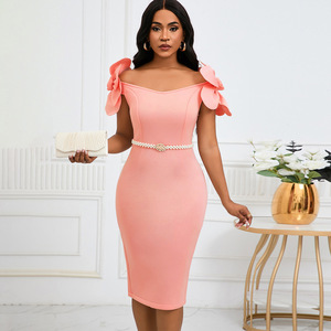 <span class=keywords><strong>Vestidos</strong></span> de Fiesta Elegantes para Mujer, Diseño Moderno D528, con Flores 3D, Largo Midi, Cintura Ajustada, para Banquetes y Eventos Nocturnos, con Cinturón - Product Image 2