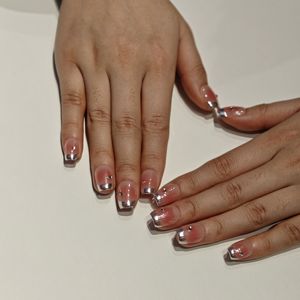 <span class=keywords><strong>Uñas</strong></span> Postizas de la Marca Muhaha Trend Design en Color Nude con Puntas Francesas, Bordes Plateados y Pedrería - Product Image 3